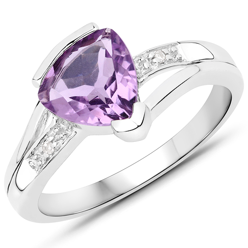 Amethyst-1.41 Carat Genuine Amethyst and White Diamond .925 Sterling Silver Ring