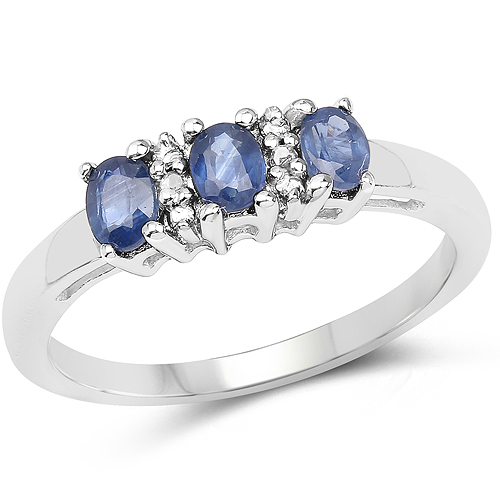 Sapphire-0.67 Carat Genuine Blue Sapphire and White Diamond .925 Sterling Silver Ring