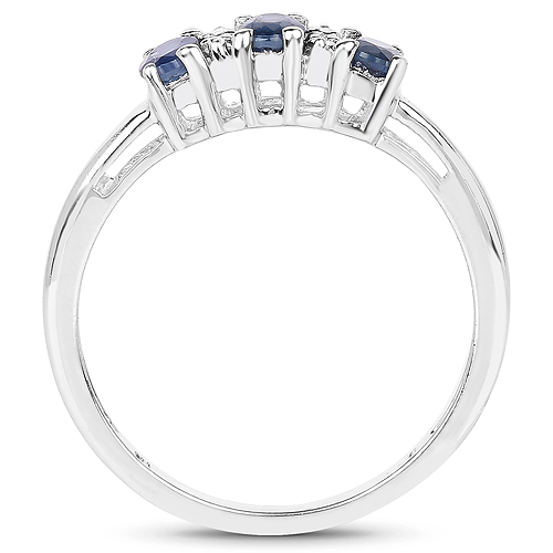 0.67 Carat Genuine Blue Sapphire and White Diamond .925 Sterling Silver Ring
