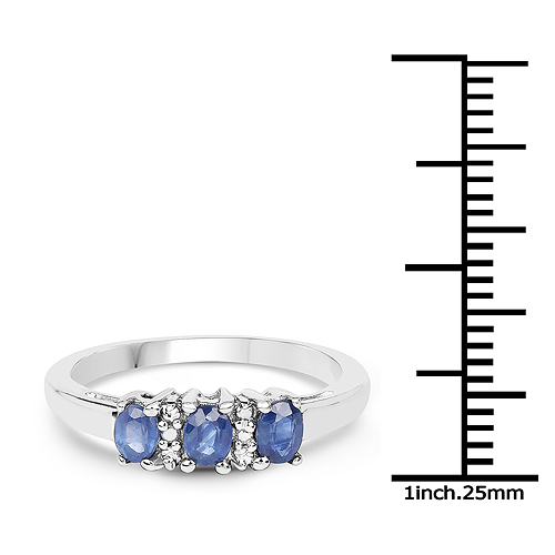 0.67 Carat Genuine Blue Sapphire and White Diamond .925 Sterling Silver Ring
