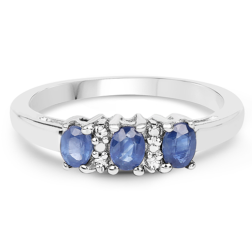 0.67 Carat Genuine Blue Sapphire and White Diamond .925 Sterling Silver Ring