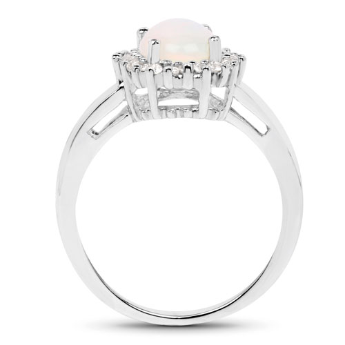 1.33 Carat Genuine Ethiopian Opal and White Topaz .925 Sterling Silver Ring