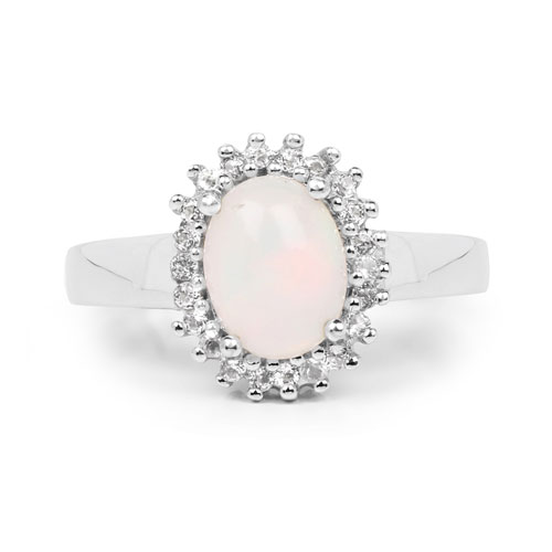 1.33 Carat Genuine Ethiopian Opal and White Topaz .925 Sterling Silver Ring