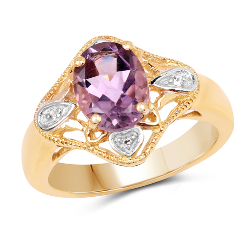 Amethyst-14K Yellow Gold Plated 1.62 Carat Genuine Amethyst & White Topaz .925 Sterling Silver Ring