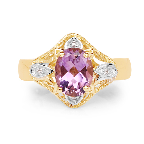 14K Yellow Gold Plated 1.62 Carat Genuine Amethyst & White Topaz .925 Sterling Silver Ring