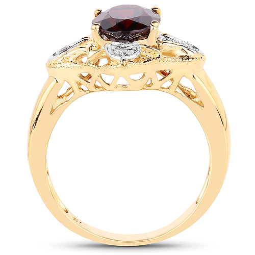14K Yellow Gold Plated 2.02 Carat Genuine Garnet and White Topaz .925 Sterling Silver Ring