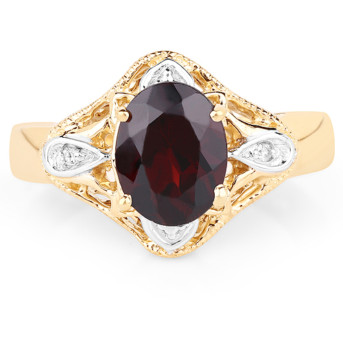 14K Yellow Gold Plated 2.02 Carat Genuine Garnet and White Topaz .925 Sterling Silver Ring