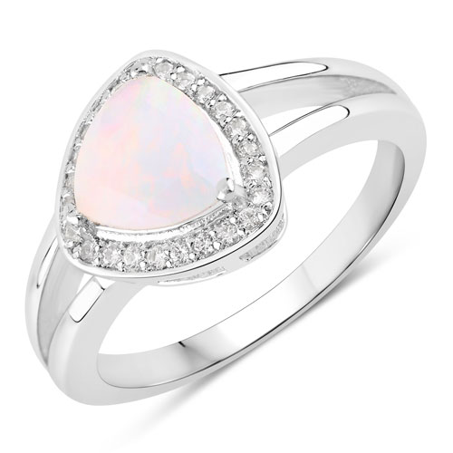 Opal-0.72 Carat Genuine Ethiopian Opal and Created White Sapphire .925 Sterling Silver Ring