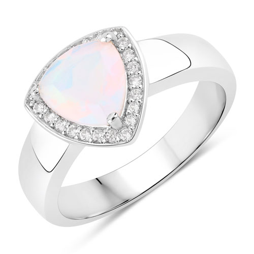 Opal-0.71 Carat Genuine Ethiopian Opal and Created White Sapphire .925 Sterling Silver Ring
