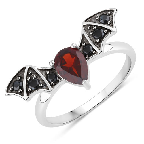 Garnet-1.02 Carat Genuine Garnet and Black Spinel .925 Sterling Silver Ring