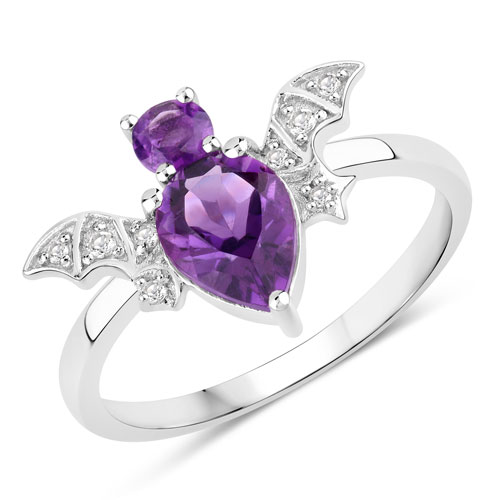 Amethyst-1.17 Carat Genuine Amethyst and White Topaz .925 Sterling Silver Ring