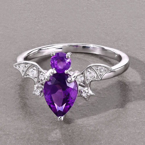 1.17 Carat Genuine Amethyst and White Topaz .925 Sterling Silver Ring