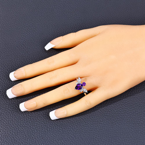 1.17 Carat Genuine Amethyst and White Topaz .925 Sterling Silver Ring