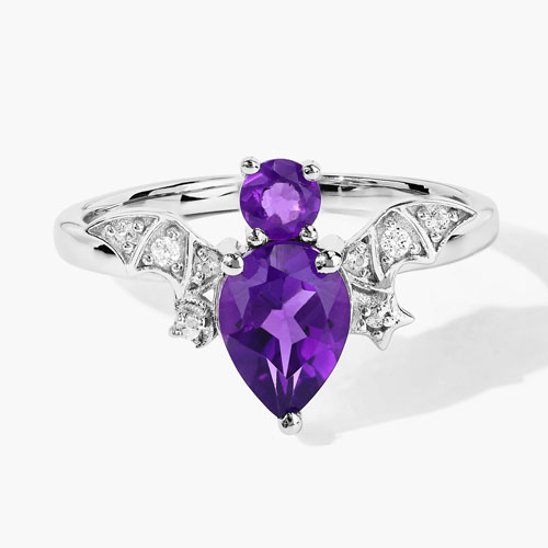 1.17 Carat Genuine Amethyst and White Topaz .925 Sterling Silver Ring