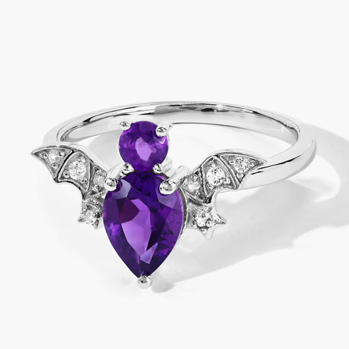1.17 Carat Genuine Amethyst and White Topaz .925 Sterling Silver Ring