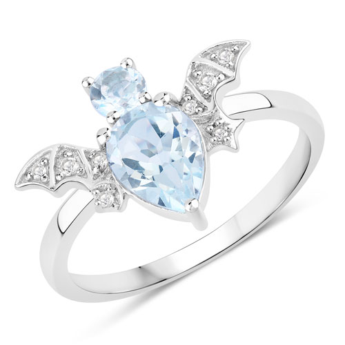 Rings-1.34 Carat Genuine Blue Topaz and White Topaz .925 Sterling Silver Ring