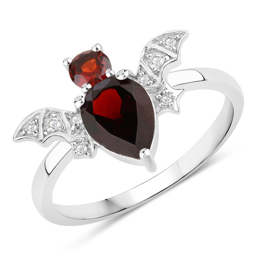 Garnet-1.49 Carat Genuine Garnet and White Topaz .925 Sterling Silver Ring