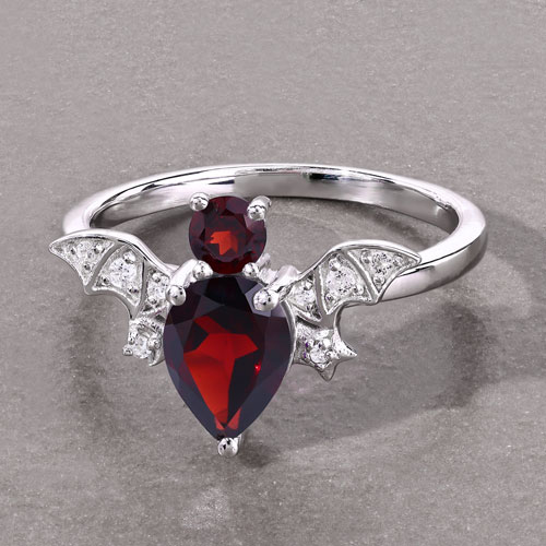 1.49 Carat Genuine Garnet and White Topaz .925 Sterling Silver Ring
