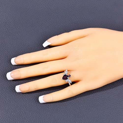 1.49 Carat Genuine Garnet and White Topaz .925 Sterling Silver Ring