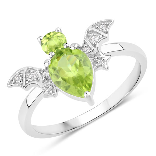 Peridot-1.07 Carat Genuine Peridot and White Topaz .925 Sterling Silver Ring