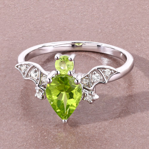 1.07 Carat Genuine Peridot and White Topaz .925 Sterling Silver Ring