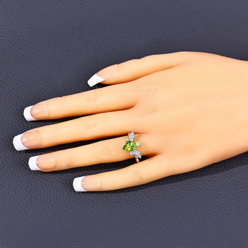 1.07 Carat Genuine Peridot and White Topaz .925 Sterling Silver Ring