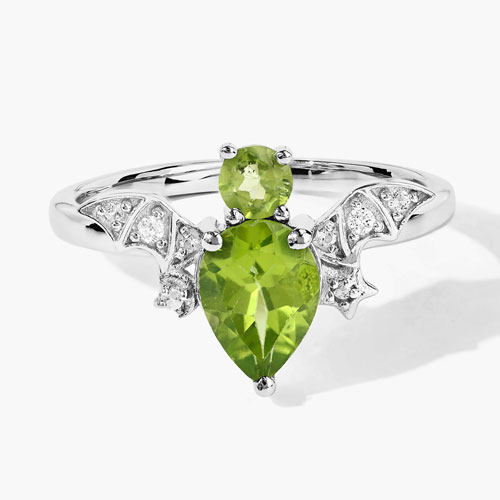 1.07 Carat Genuine Peridot and White Topaz .925 Sterling Silver Ring
