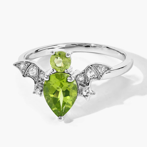 1.07 Carat Genuine Peridot and White Topaz .925 Sterling Silver Ring