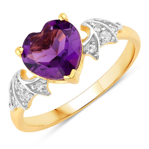 Amethyst-1.52 Carat Genuine Amethyst and White Topaz .925 Sterling Silver Ring