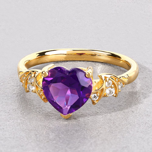 1.52 Carat Genuine Amethyst and White Topaz .925 Sterling Silver Ring