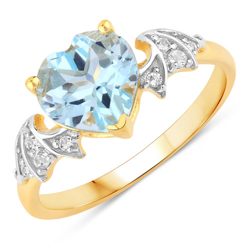 Rings-2.12 Carat Genuine Blue Topaz and White Topaz .925 Sterling Silver Ring