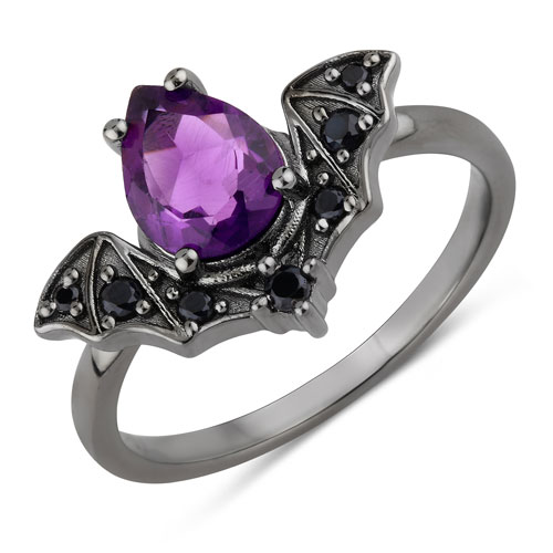 Amethyst-1.17 Carat Genuine Amethyst and Black Spinel .925 Sterling Silver Ring