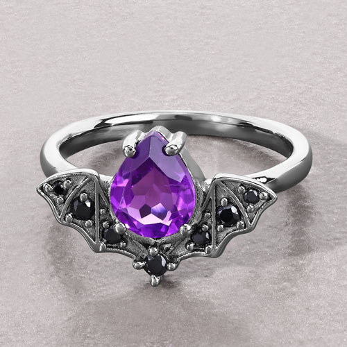 1.17 Carat Genuine Amethyst and Black Spinel .925 Sterling Silver Ring