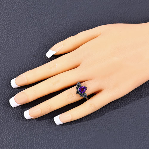 1.17 Carat Genuine Amethyst and Black Spinel .925 Sterling Silver Ring