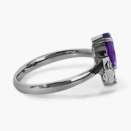 1.17 Carat Genuine Amethyst and Black Spinel .925 Sterling Silver Ring