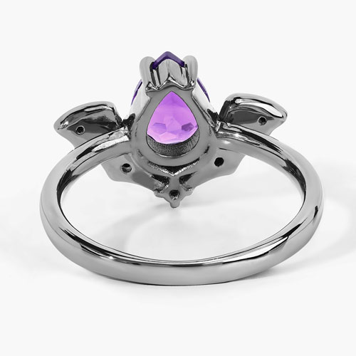1.17 Carat Genuine Amethyst and Black Spinel .925 Sterling Silver Ring