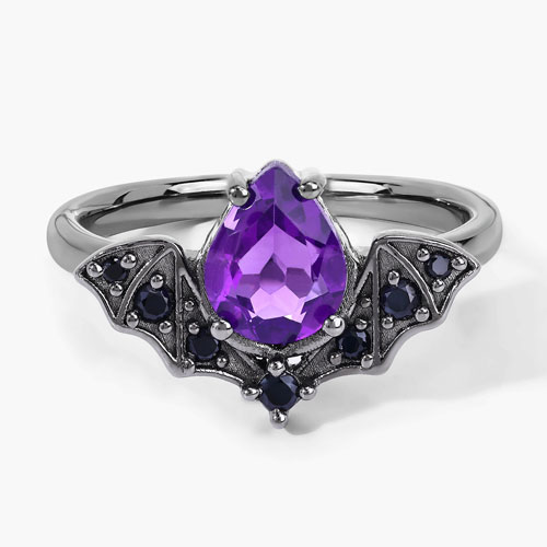 1.17 Carat Genuine Amethyst and Black Spinel .925 Sterling Silver Ring