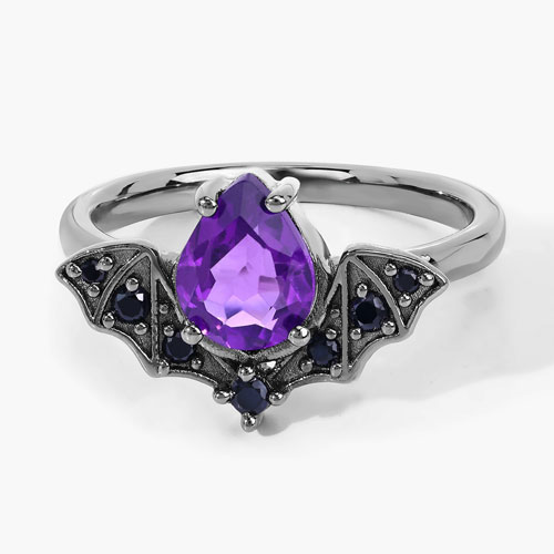1.17 Carat Genuine Amethyst and Black Spinel .925 Sterling Silver Ring
