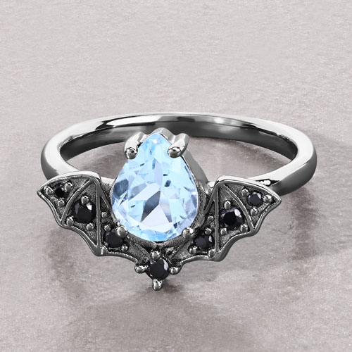 1.32 Carat Genuine Blue Topaz and Black Spinel .925 Sterling Silver Ring