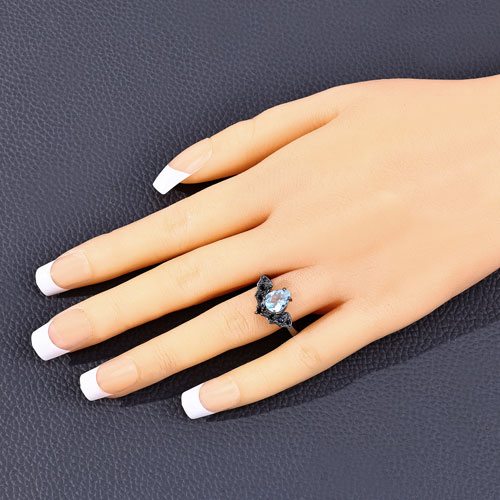 1.32 Carat Genuine Blue Topaz and Black Spinel .925 Sterling Silver Ring
