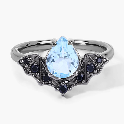 1.32 Carat Genuine Blue Topaz and Black Spinel .925 Sterling Silver Ring