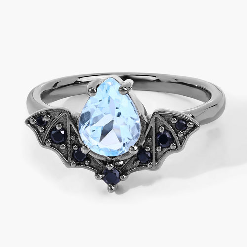 1.32 Carat Genuine Blue Topaz and Black Spinel .925 Sterling Silver Ring