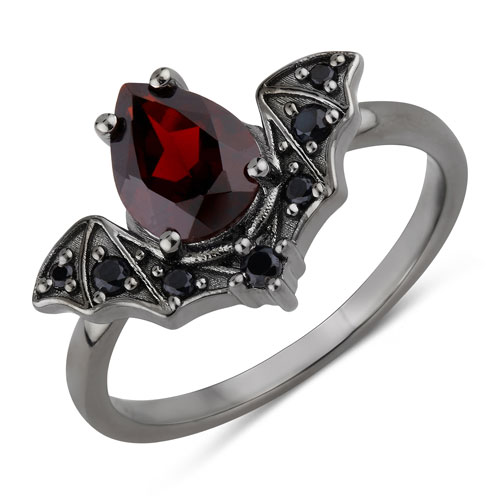 Garnet-1.47 Carat Genuine Garnet and Black Spinel .925 Sterling Silver Ring