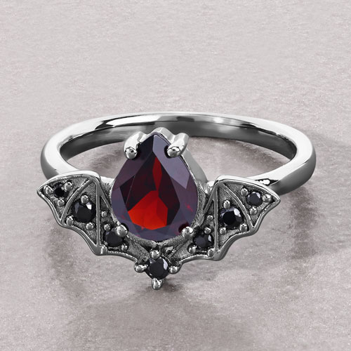 1.47 Carat Genuine Garnet and Black Spinel .925 Sterling Silver Ring