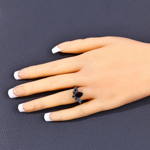 1.47 Carat Genuine Garnet and Black Spinel .925 Sterling Silver Ring