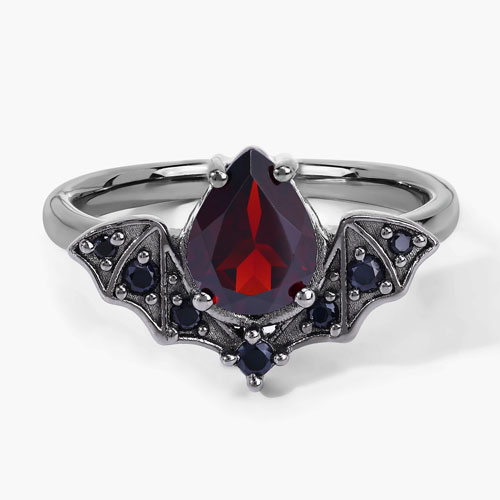 1.47 Carat Genuine Garnet and Black Spinel .925 Sterling Silver Ring