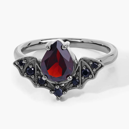 1.47 Carat Genuine Garnet and Black Spinel .925 Sterling Silver Ring
