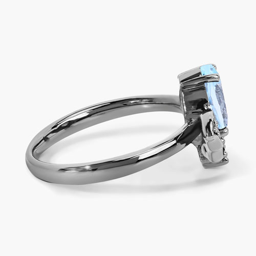 1.47 Carat Genuine Aquamarine and Black Spinel .925 Sterling Silver Ring