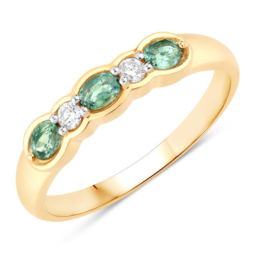 Rings-0.45 Carat Genuine Alexandrite and White Diamond 18K Yellow Gold Ring