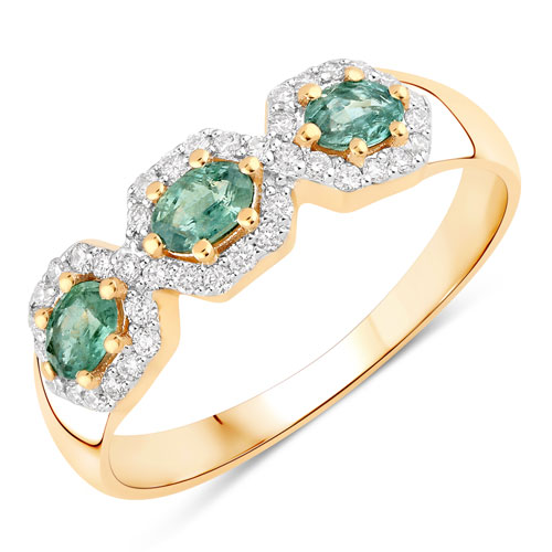 Rings-0.60 Carat Genuine Alexandrite and White Diamond 18K Yellow Gold Ring